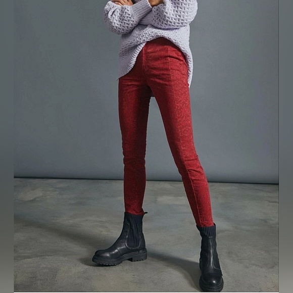Anthropologie Pants - Anthropologie Pilcro NWT Flocked High Rise Denim Legging Red Raspberry